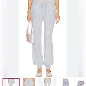Helsa Taiki Cable Knit Pants Merino Wool Cashmere Blend Ice Baby Blue